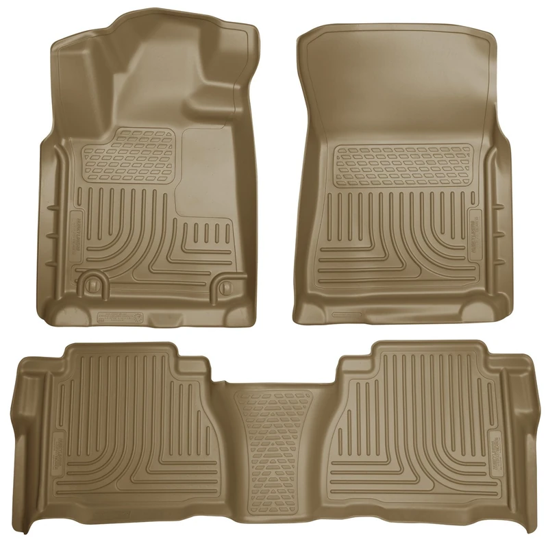 Husky Liners Weatherbeater Floor Mats | Fits 2007-2011 Toyota Tundra, CrewMax & Double Cab (Footwell Coverage) | Front & 2nd Row, 3-pc Tan - 98583