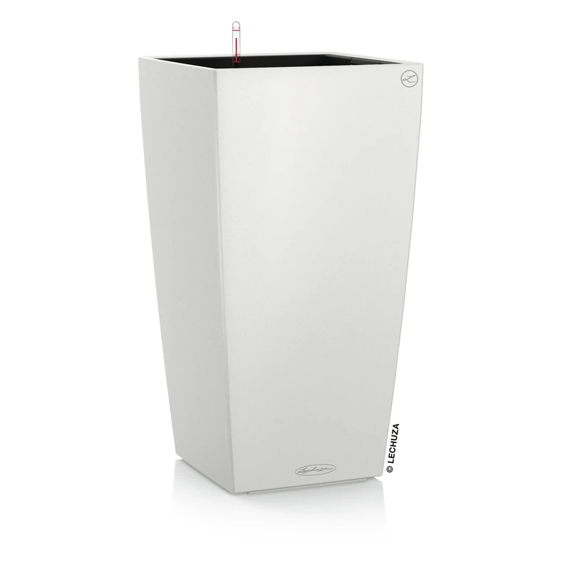 Lechuza CUBICO Color 22 Self Watering Planter Garden Plastic Indoor and Outdoor Flower Plant Pot with Drainage Hole H41 L22 W22 cm White