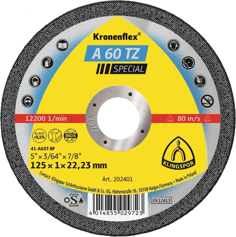 KLINGSPOR 202401 A 60 TZ Cutting Discs 125 x 1 x 22.23 mm Straight