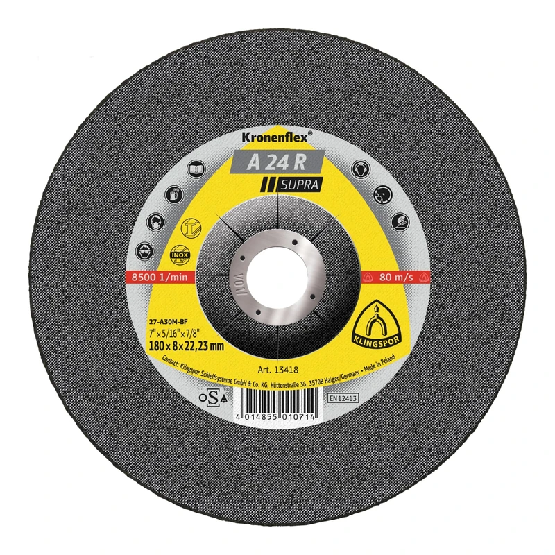 Klingspor 13418 A 24 R 180 x 8 x 22.23 mm Sanding Discs Pack of 10