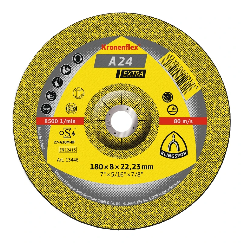 Klingspor A 24 EX Cutting Disc 180 x 8 x 22,23 mm gekrümmt 10 Stück