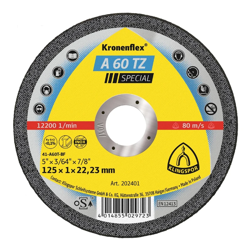 KLINGSPOR 233742 A 60 TZ Cutting Discs 125 x 1 x 22.23 mm Angled Pack of 25