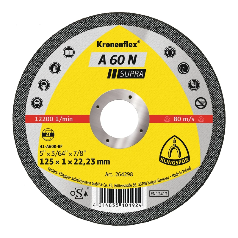 KLINGSPOR 264298 A 60 N Cutting Discs 125 x 1 x 22.23 mm Straight (Contents: 25) - Image 1