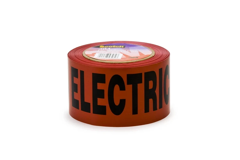 3M Scotch Buried Barricade Tape 302, with CAUTION BURIED ELECTRIC LINE BELOW text, 3 in x 1000 ft, Red, Warning Tape, 1 roll