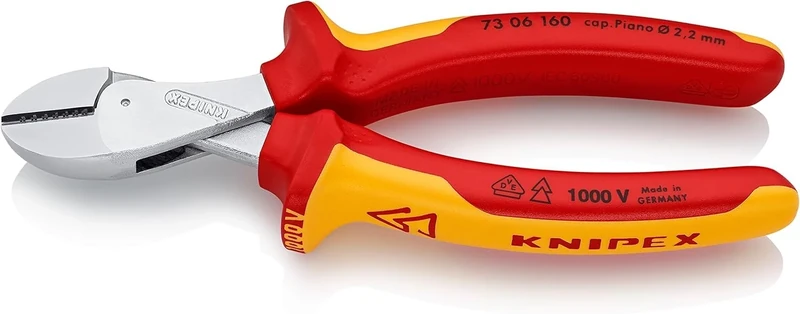 KNIPEX X-Cut Compact Diagonal Cutter High Lever Transmission Self-Service Card Chrome-Plated Insulated with Multi-Component Grips, 73 06 160 SB - Image 1