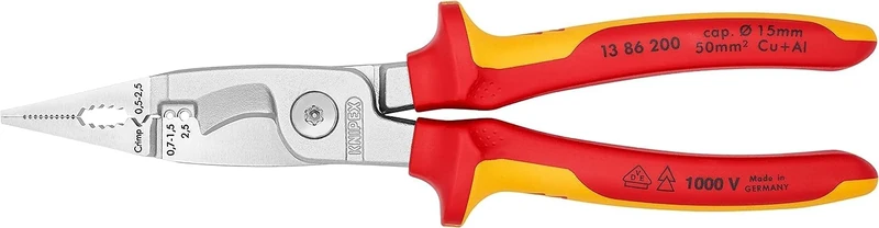 KNIPEX Pliers for Electrical Installation 1000V-insulated (200 mm) 13 86 200 SB (self-service card/blister), Multi-colour