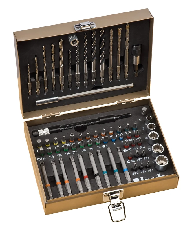 kwb Max-Box 67-Piece Drill and bit Set, consisting of bits, Drills, Long bits, sockets, Masonry & Wood Drills in a Sturdy Metal case