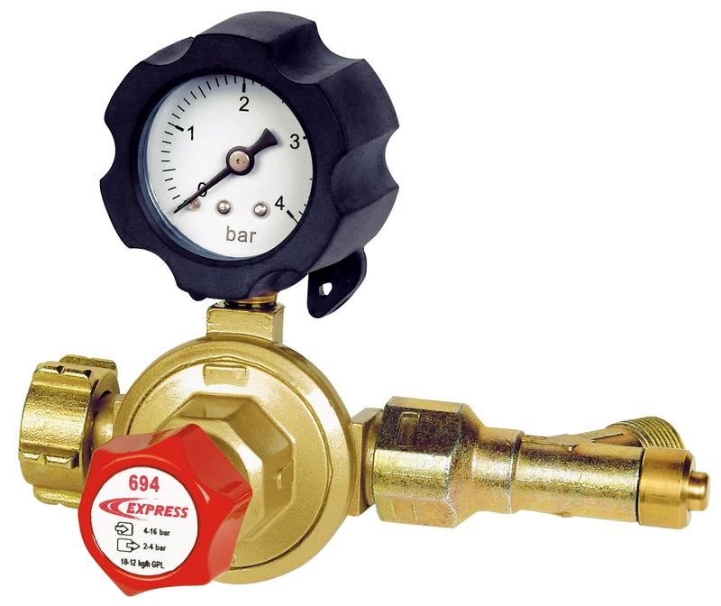 Express 694 Accessory Soldering Lamp - Waterproof Blow Torch - Replacement Parts - Variable Regulator from 2 to 4 Bar with Pressure Gauge and Safety, 3/8th Left Output, No