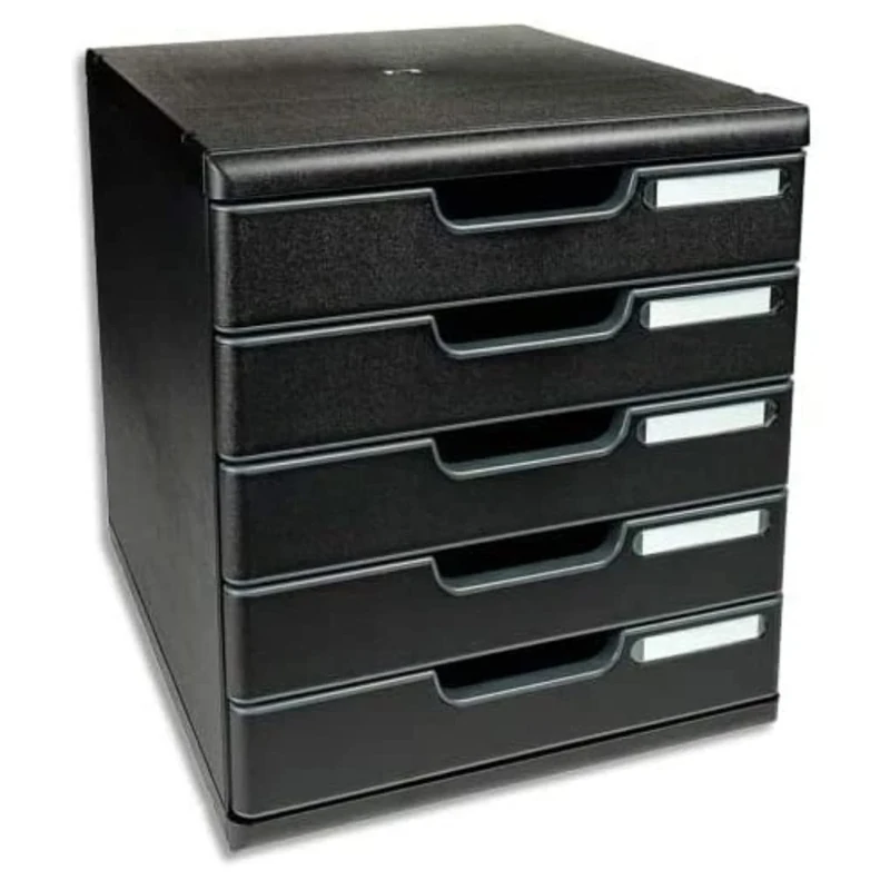 Exacompta - Ref 301414D - Modulo A4 EcoBlack - 350 x 288 x 320mm in Size, 5 Closed Drawers (54mm Height), Smooth Opening with Stop, Label Holders - Black