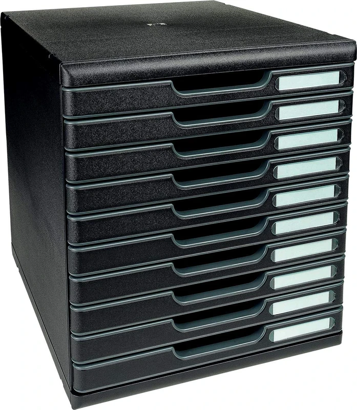 Exacompta - Ref 302414D - Modulo A4 EcoBlack - 350 x 288 x 320mm in Size, 10 Closed Drawers (26mm Height), Smooth Opening with Stop, Label Holders - Black