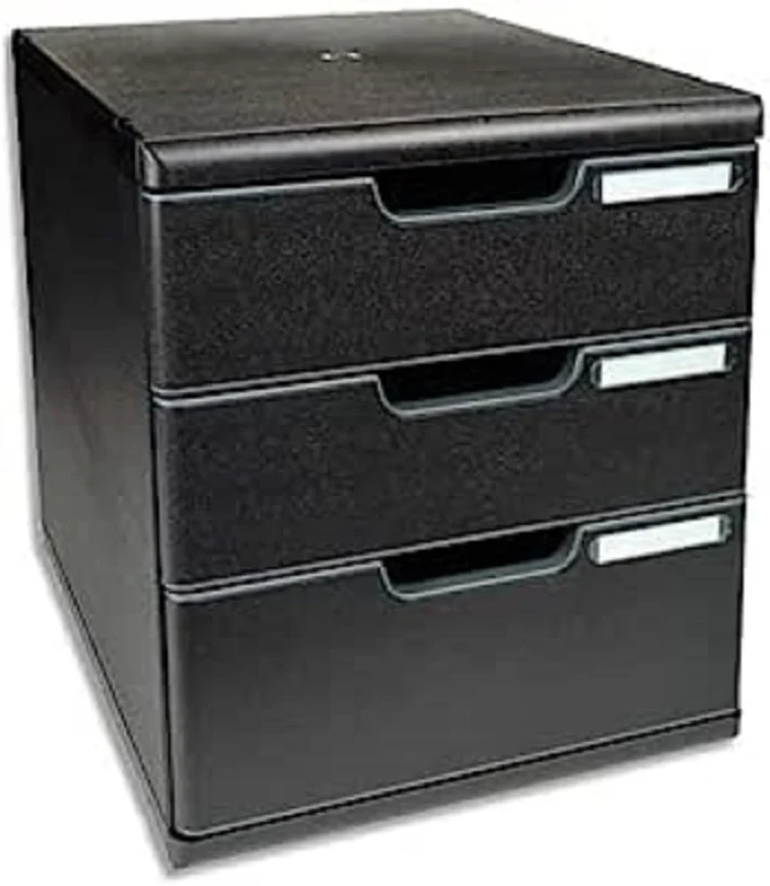 Exacompta - Ref 325414D - Modulo A4 EcoBlack - 350 x 288 x 320mm in Size, 3 Closed Drawers (110 + 82mm Height), Smooth Opening with Stop, Label Holders - Black