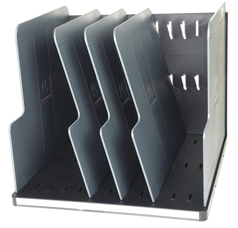 Exacompta - Ref 390714D - Modulotop ECOBlack - Vertical Sorting Rack - 300 x 288 x 255 in Size, Suitable for A4+ Documents, 5 Dividers Provided - Black/Mouse Grey