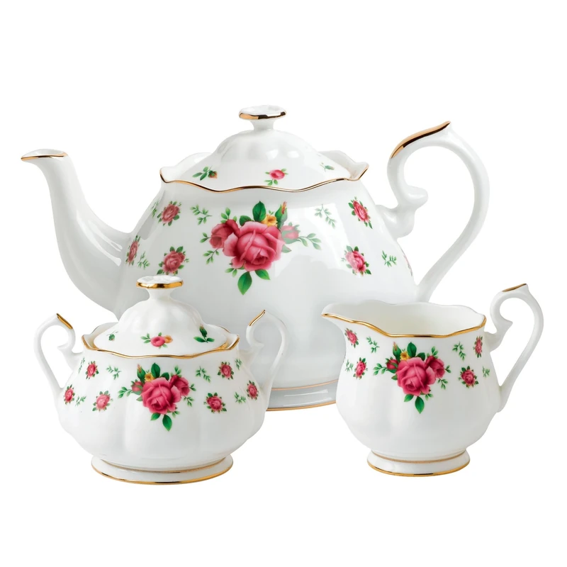 Royal Albert Modern Vintage NCRWTW25823 Teapot, Sugar, Cream 3 Piece Set, NCR White, Bone China