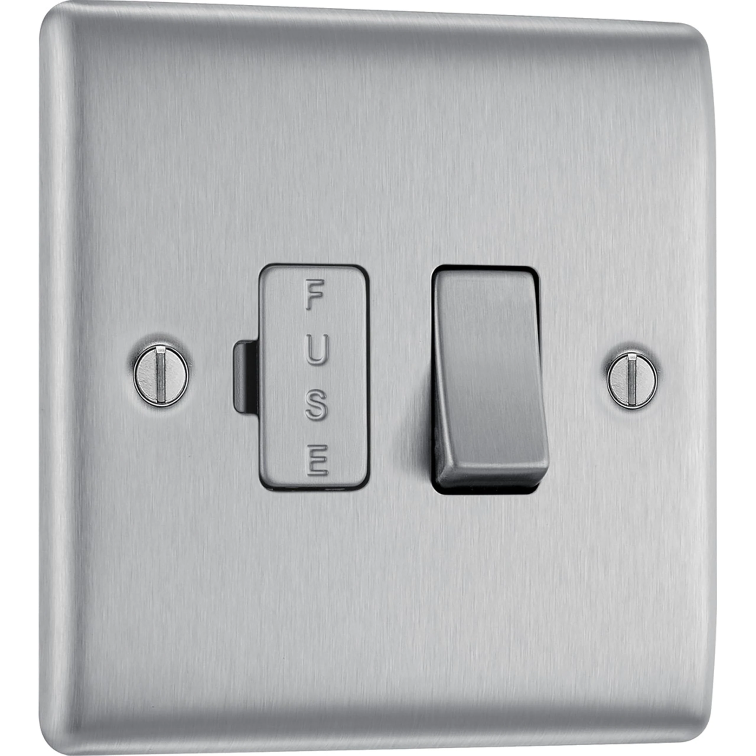 BG Electrical Switched Fused Connection Unit, Fused Spur Switch, Double Pole, Raised and Slim Profile, Round Edges, Nexus Metal, Brushed Steel, 13A, NBS50