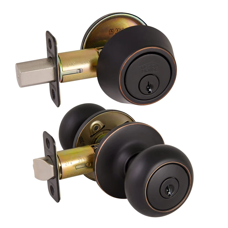 Design House 701813 Cambridge 2-Way Latch Deadbolt and Entry Door Knob, Adjustable Backset, Oil Rubbed Bronze Finish