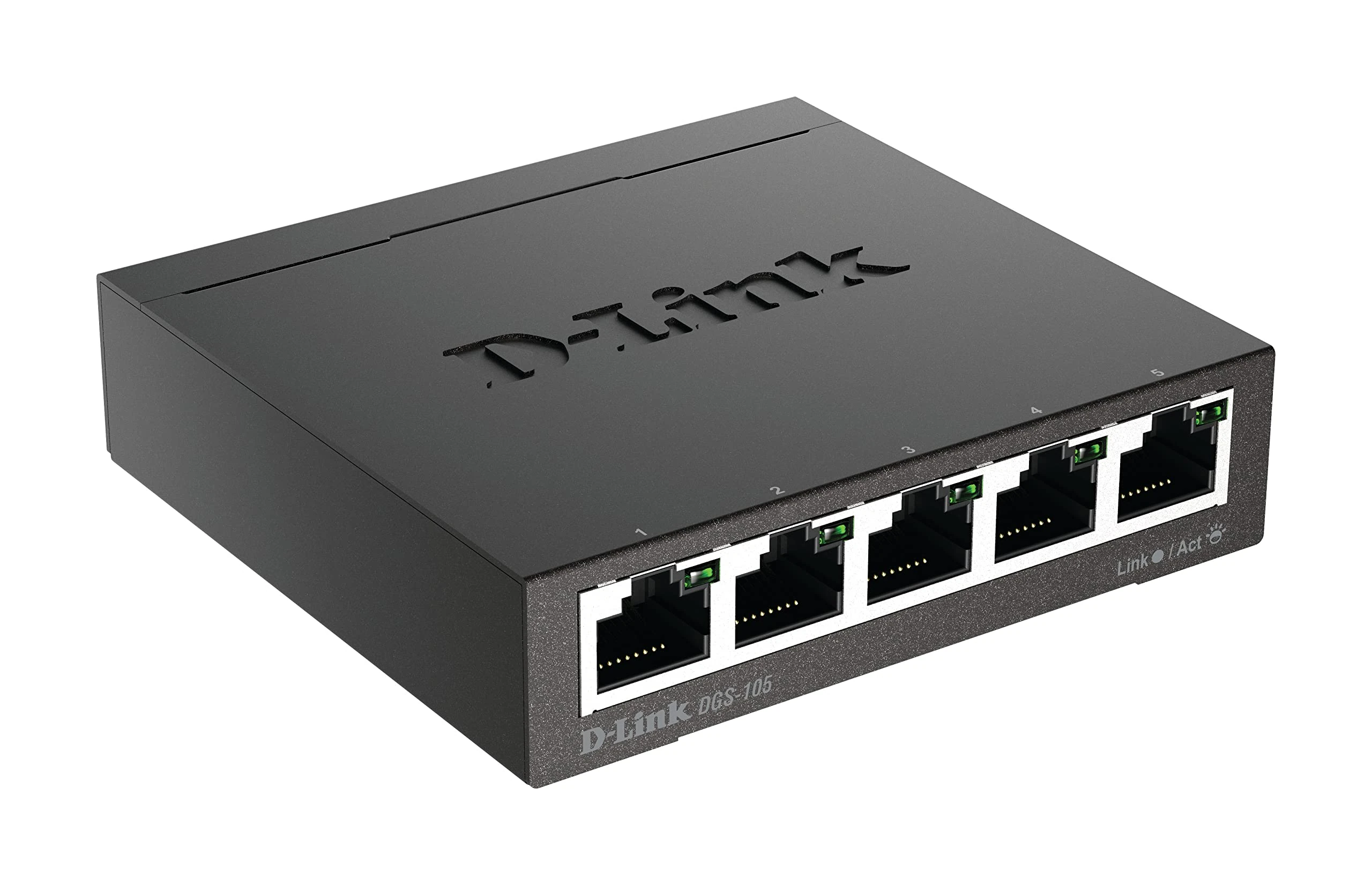 D-Link DGS-105/B 5-Port Gigabit Unmanaged Metal Desktop Switch 10/100/1000 Mbit/s - UK Version, black DGS-105/B