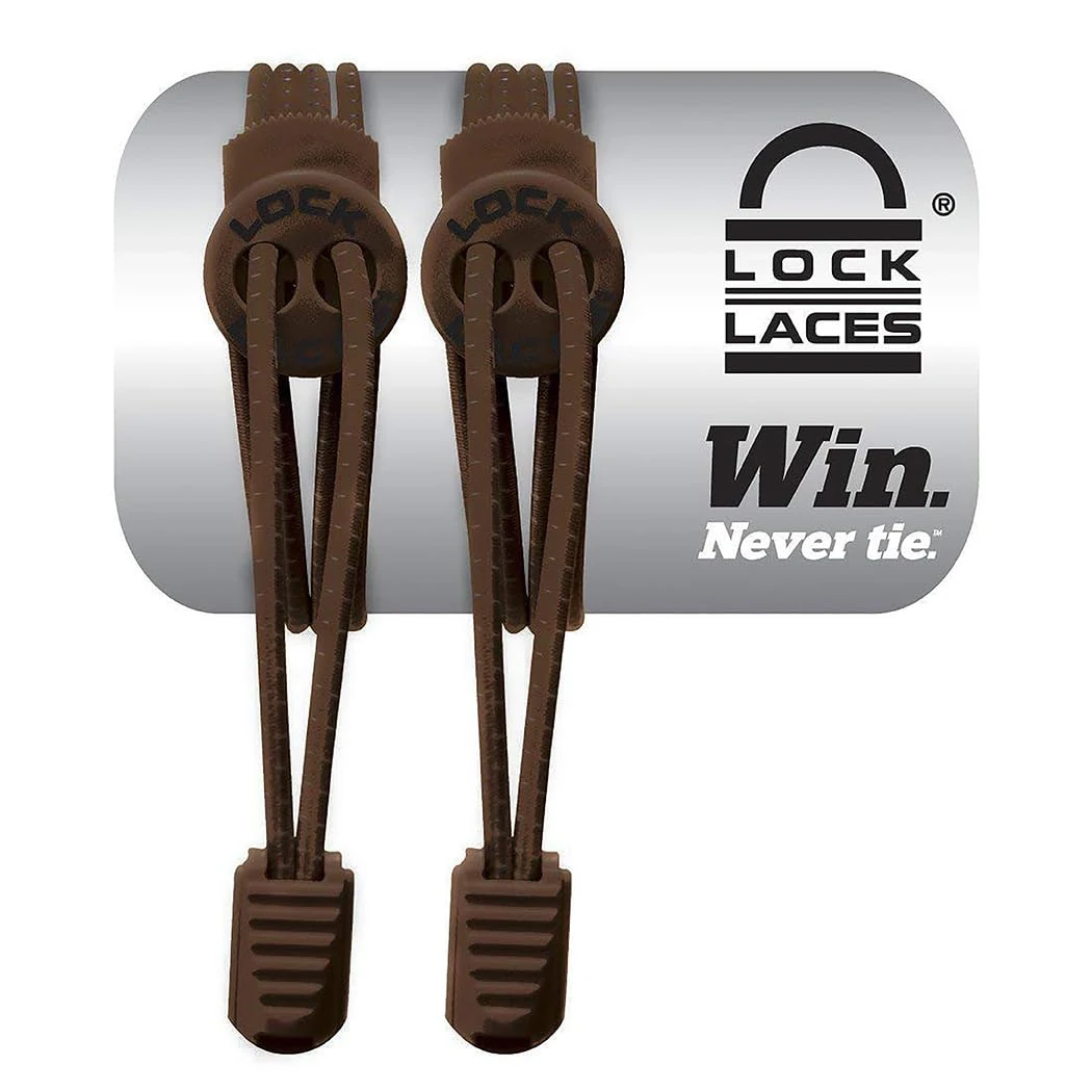 LOCK LACES - Elastic No Tie Shoelaces, One Size Fits All, Brown, 48-Inch