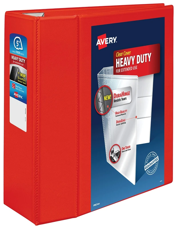 Avery Heavy-Duty View 3 Ring Binder, 5 Inch EZD Rings, Great for Portfolios, Office, School Notebooks, and More, 1 Red Binder (79327)