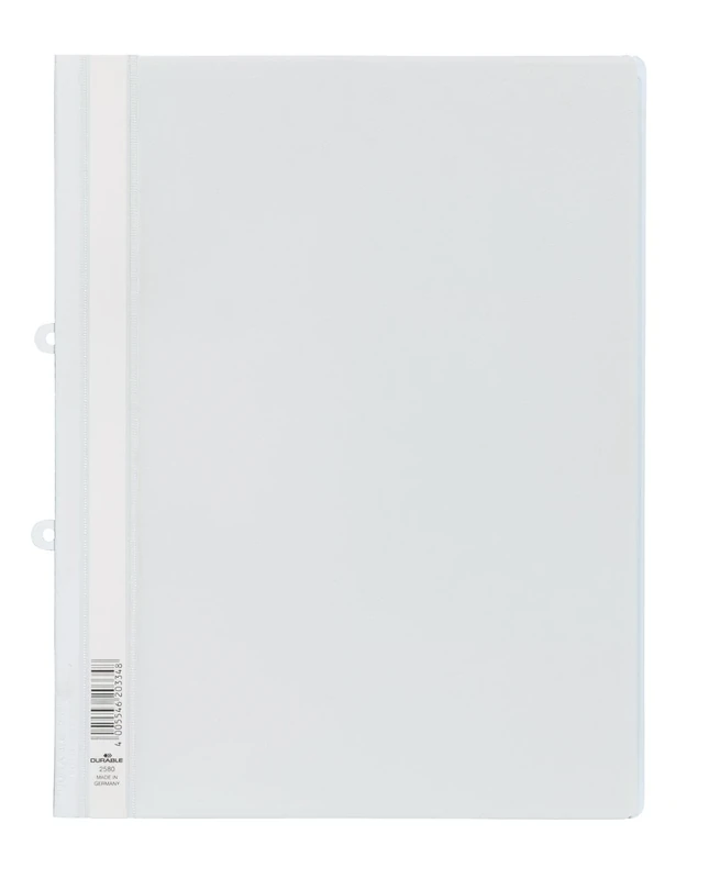 Durable Clear View A4 Document Folder White | Transparent Front Cover | Pack of 25 Folders | Perfect For Holding A4 Punched Documents