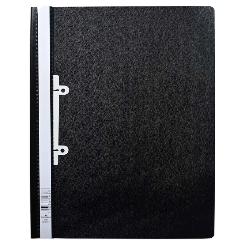 Durable Clear View A4 Document Folder Black | Transparent Front Cover | Pack of 25 Folders | Perfect For Holding A4 Punched Documents