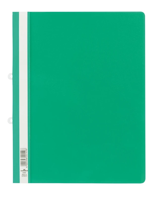 Durable Clear View A4 Document Folder Green | Transparent Front Cover | Pack of 25 Folders | Perfect For Holding A4 Punched Documents