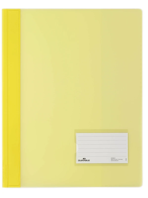 Durable DURALUX A4 Document Folder Yellow | Made From PVC | Extra Wide For Filing Punched Pockets | Pack of 25