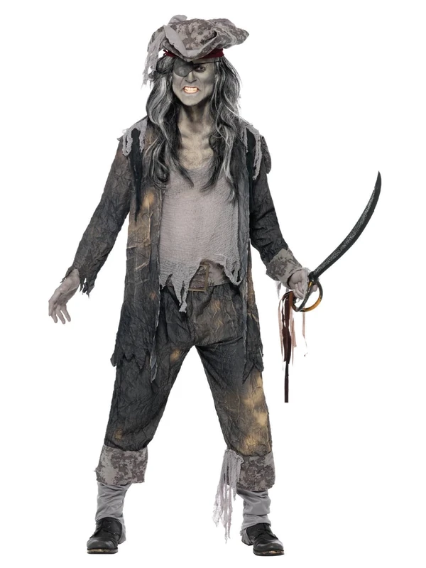 Smiffy's Ghost Pirate Costume Galeone, Grey, L