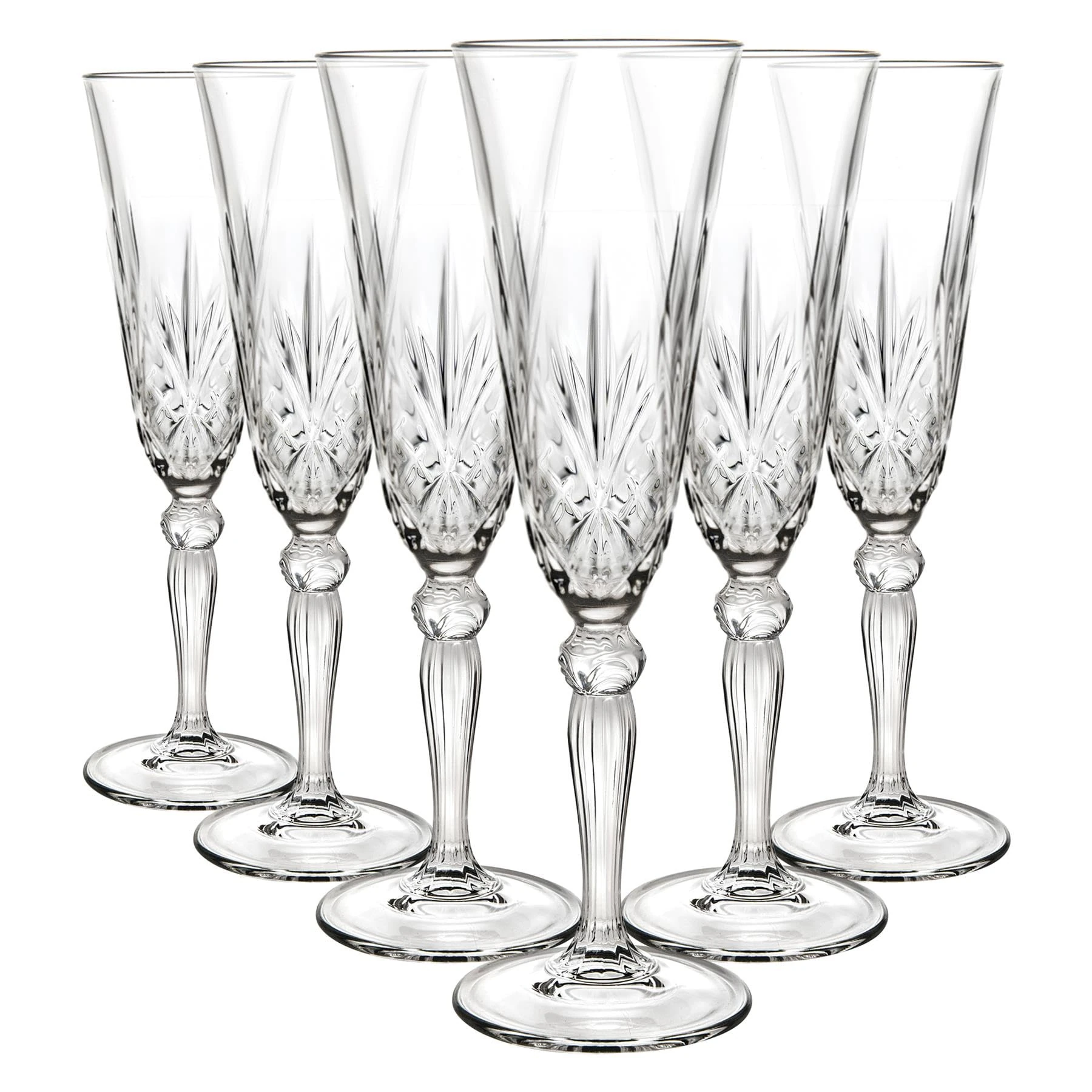 RCR Crystal Melodia Glass Champagne Flutes - 160ml - 6X - Reusable Wedding Anniversary Birthday Party Prosecco Wine Cocktail Glasses Set