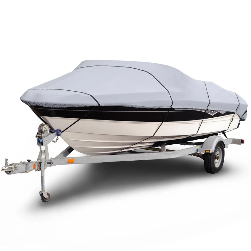 Budge 1200 Denier Boat Cover fits V-Hull Runabouts/Bass Boats B-1201-X3 (14' to 16' Long, Gray)