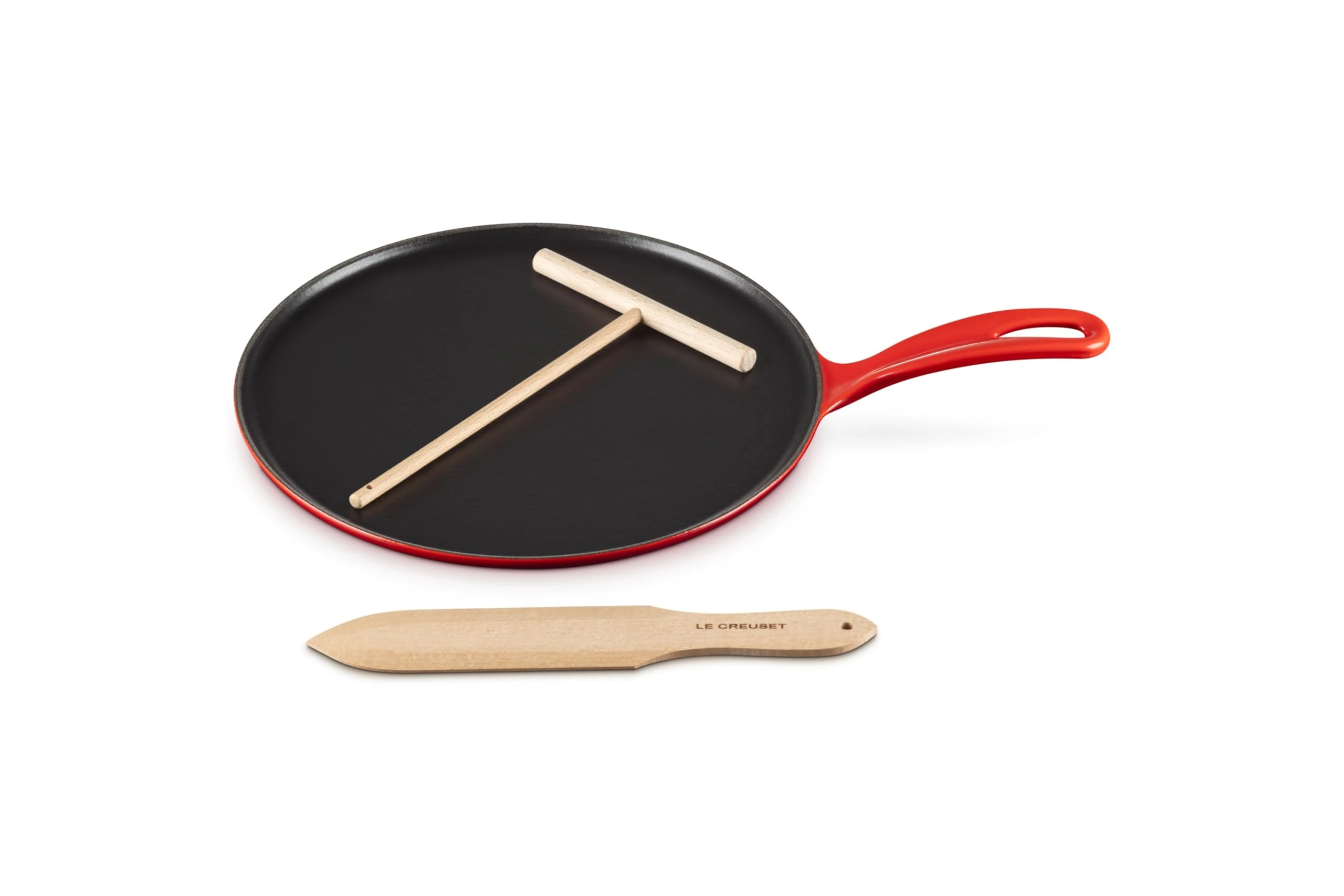 LE CREUSET Enamelled Cast Iron Crepe Pan, with Long Lasting Enamel Coating and Ergonomic Handle, 27cm, Cerise, 20136270600460