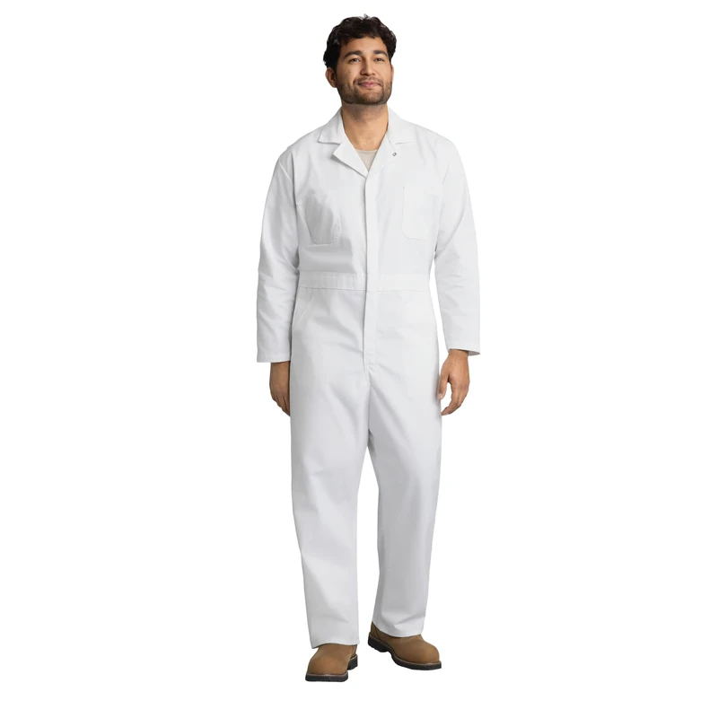 Red Kap Men's Twill Action Back Coverall Work Utility, White, 38