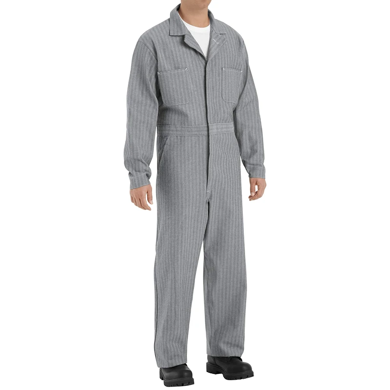 Red Kap Men's Button Front Cotton Coverall, Fisher Herringbone, 48