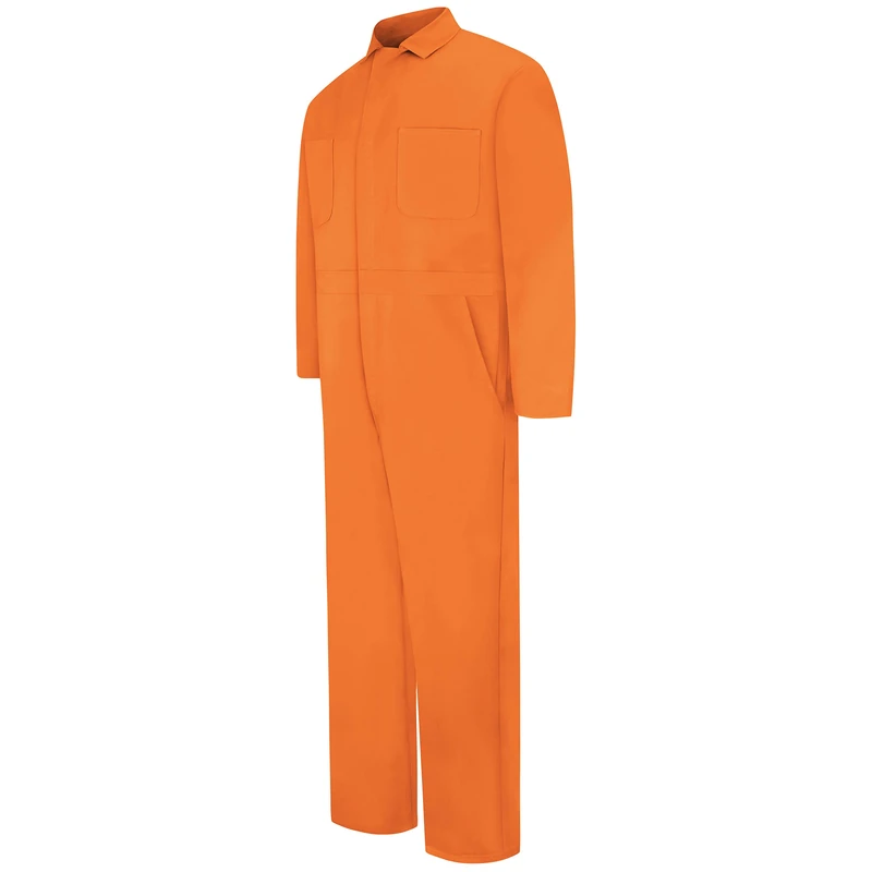 Red Kap Men's Snap Front Cotton Coverall, Oversized Fit, Long Sleeve, Orange, 48