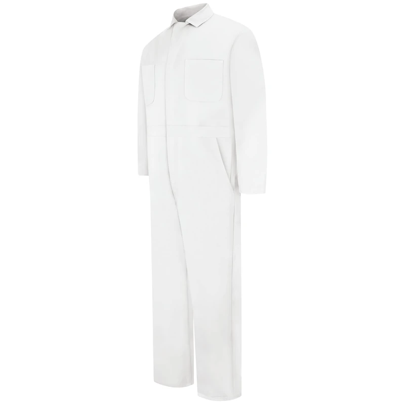 Red Kap Men's Snap Front Cotton Coverall, Oversized Fit, Long Sleeve, Bleached White, 54
