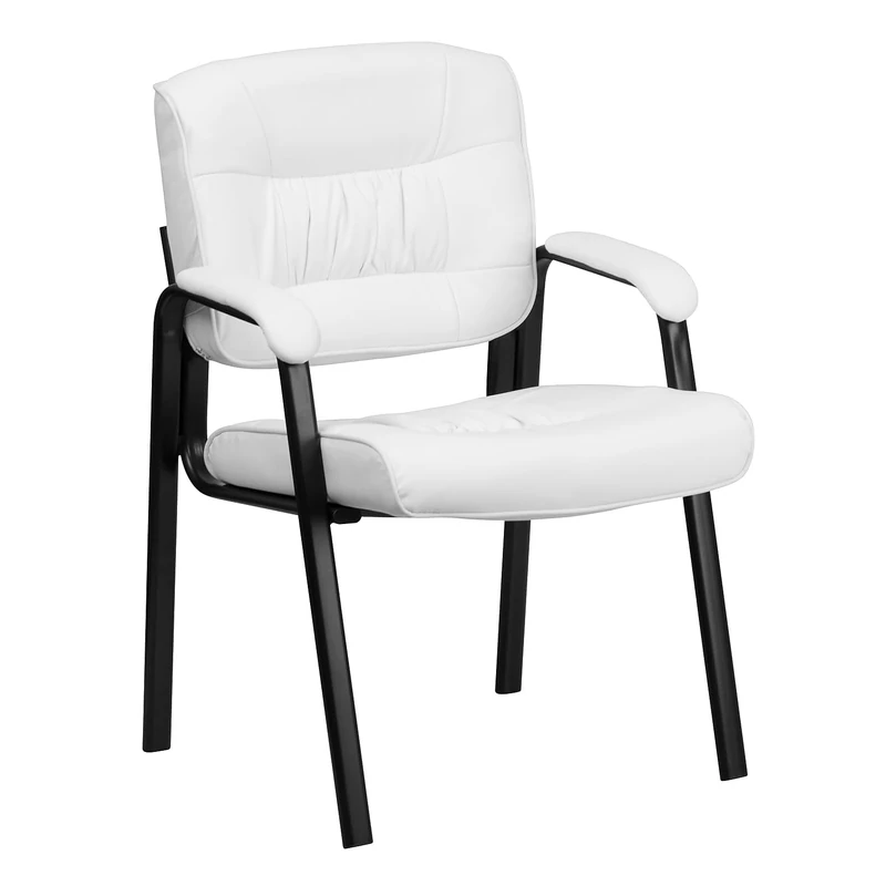 Flash Furniture Executive Side Reception Chair with Finish, Metal, White Leather/Black Frame, 79.375 x 57.15 x 24.765000000000001 cm
