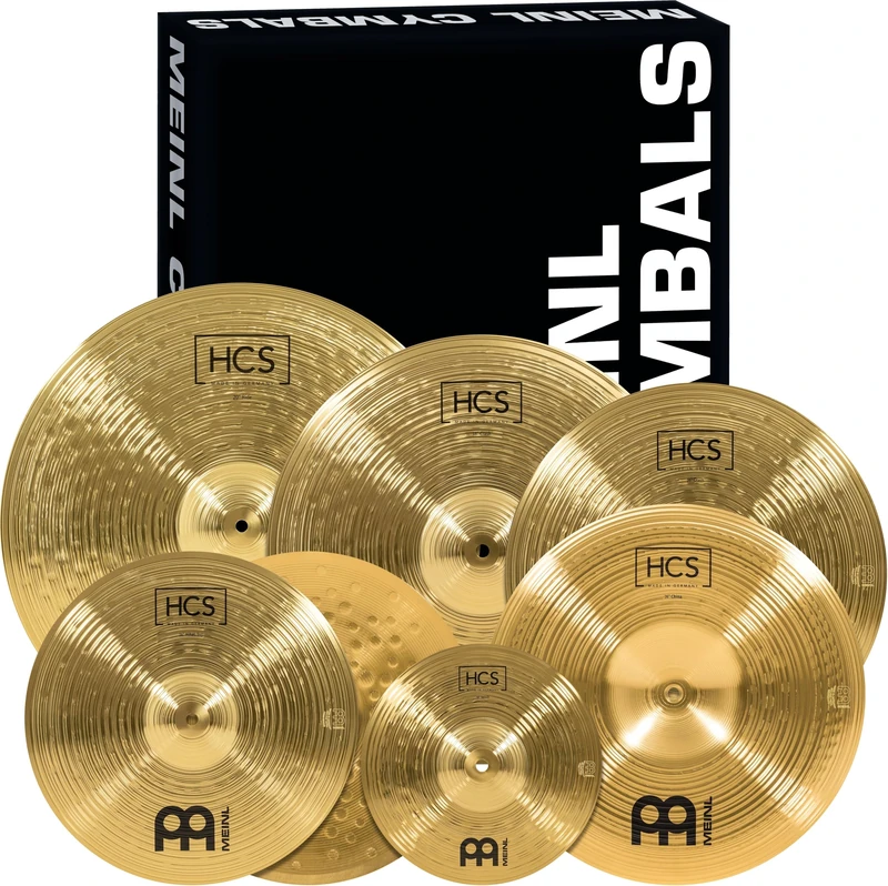 Meinl Cymbals HCS Super Cymbal Set (Video) Box Pack with 14 Hihat, 20 Ride, 16 Crash, 18 Crash, 16 China and 10 Splash for Drum Kit (35,56-50,80cm) Traditional Finish Brass (HCS-SCS)