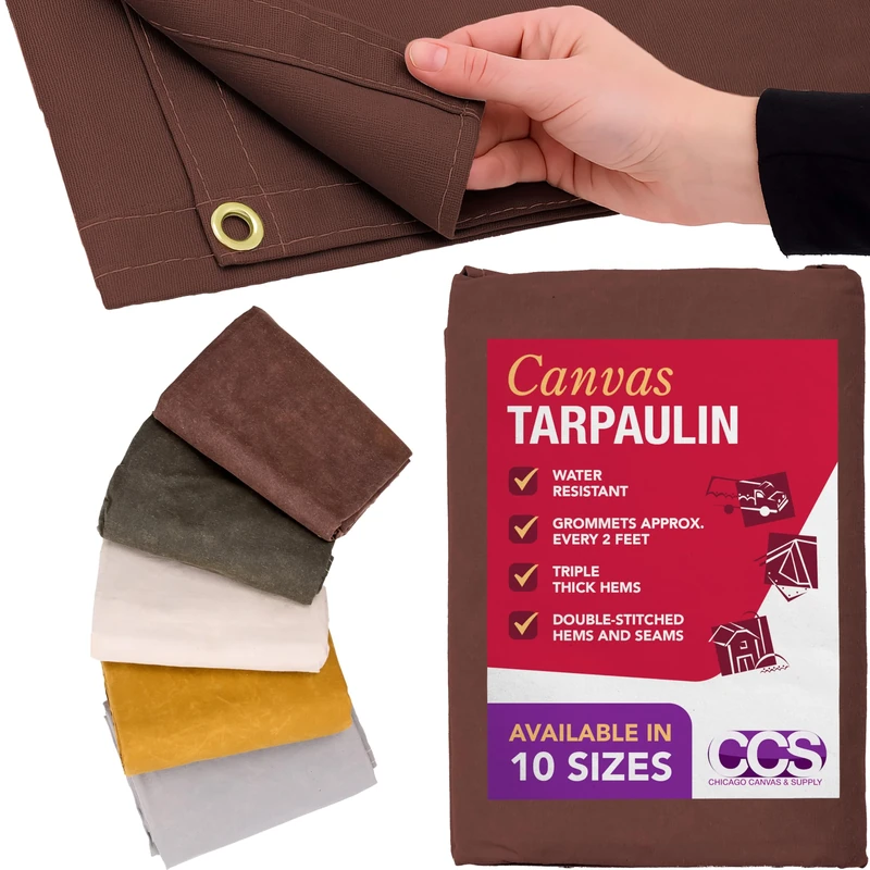 CCS CHICAGO CANVAS & SUPPLY Canvas Tarp, Cotton, Brown, 6 by 8 ' - Image 1