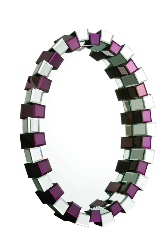 Premier Housewares Cubed Frame Oval Wall Mirror, 78 x 106 x 13 cm - Purple/Clear