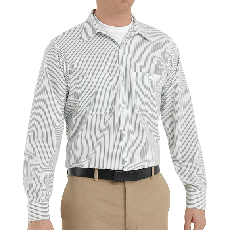 Red Kap Men's Industrial Work Shirt Button, White/Green Stripe, XXXXL