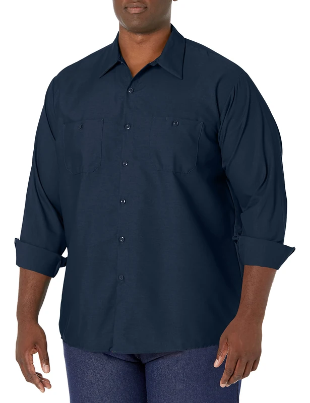 Red Kap Men's Industrial Work Shirt, Regular Fit, Long Sleeve Utility Button, Navy, XXXL Tall - Image 1