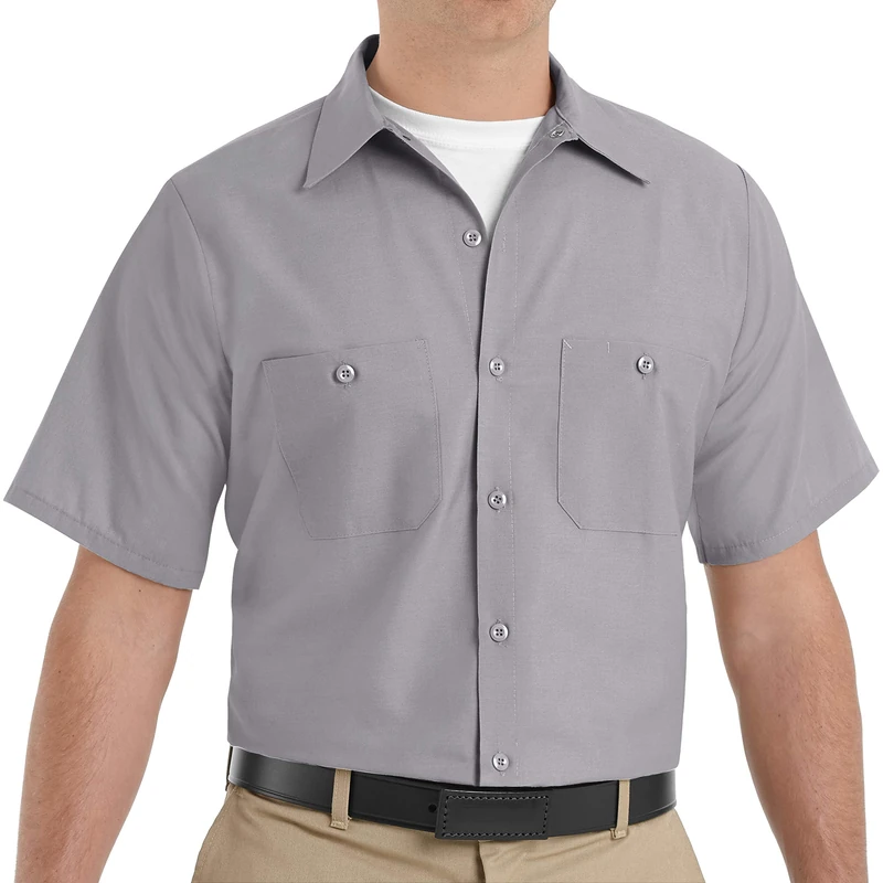 Red Kap Men's Industrial Work Shirt, Regular Fit, Short Sleeve Utility Button, Silver Grey, Medium