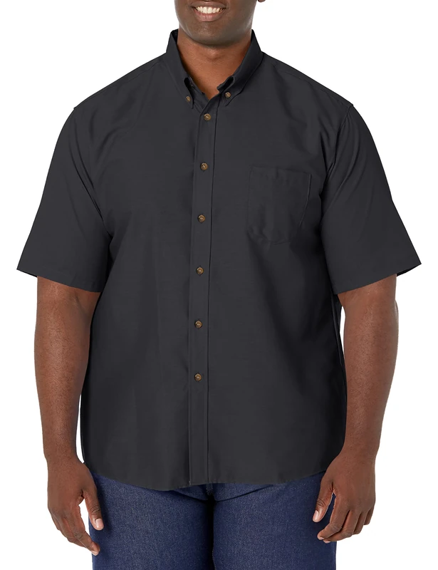 Red Kap Men's Short Sleeve Poplin Dress Shirt, Black, XL