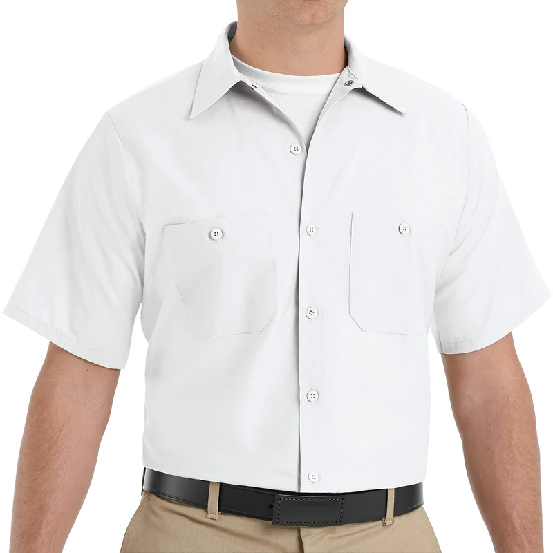 Red Kap Men's Industrial Work Shirt, Short Sleeve Utility Button, White, XXXXXL Big