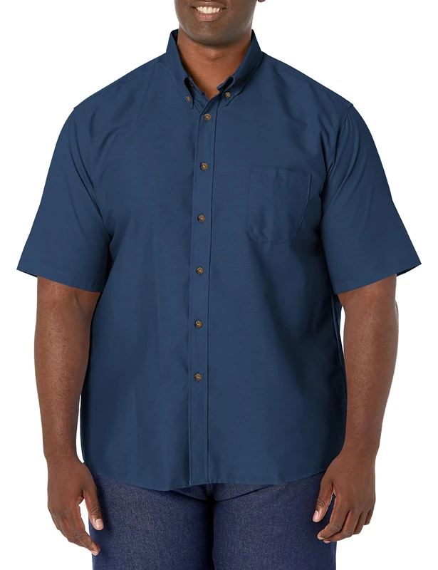 Red Kap Men's Poplin Dress Shirt, Stain and Wrinkle Resistant, Short Sleeve, Navy, XX-Large