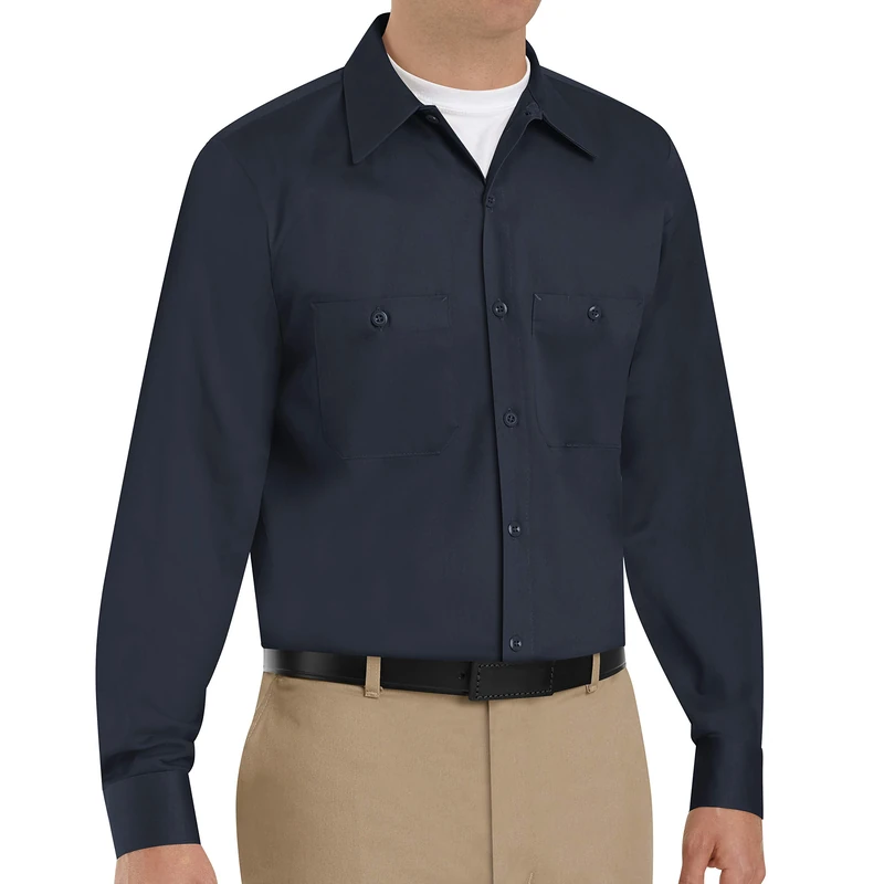 Red Kap Men's Wrinkle Resistant Cotton Work Shirt, Regular Fit, Long Sleeve, Dark Navy, Large