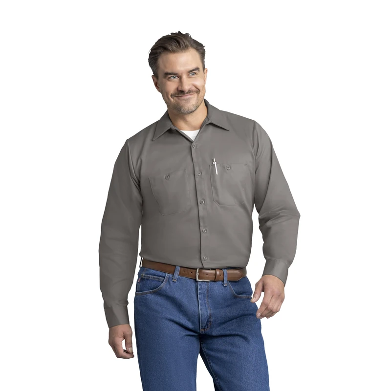 Red Kap Men's Size Long Sleeve Wrinkle-Resistant Cotton Work Shirt, Graphite Grey, X-Large/Tall