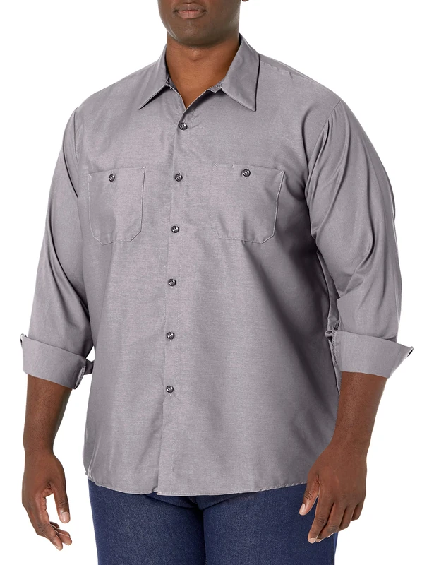 Red Kap Men's Industrial Work Shirt, Regular Fit, Long Sleeve Utility Button, Silver Grey, XXL Tall