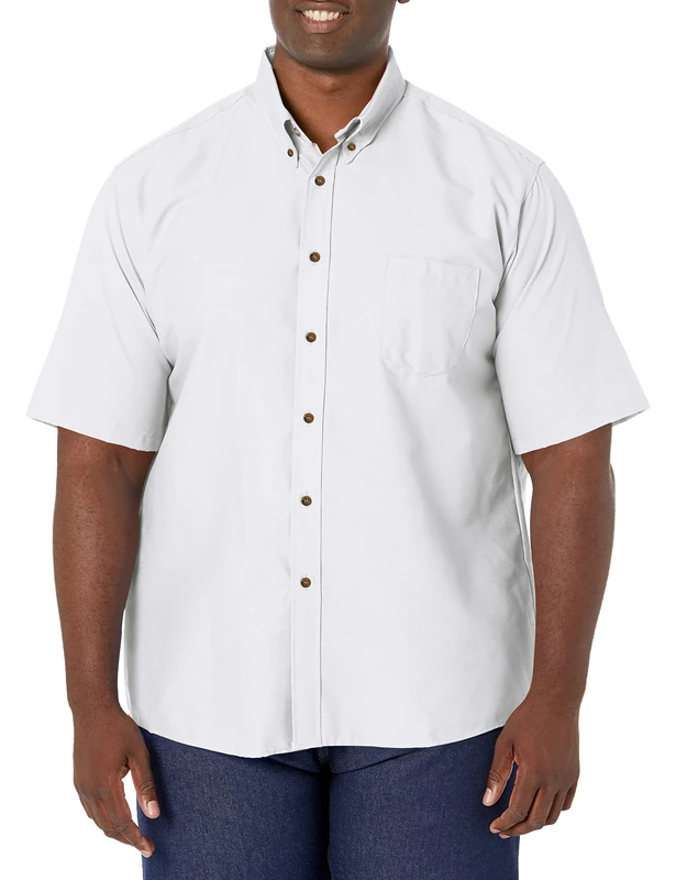 Red Kap Men's Poplin Dress Shirt, Stain and Wrinkle Resistant, Short Sleeve, White, 3XL