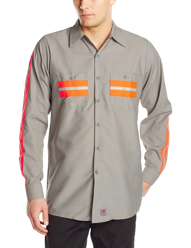 Red Kap Men's Long Sleeve Enhanced Visibility Shirt, Light Grey with Trim, X-Large Tall