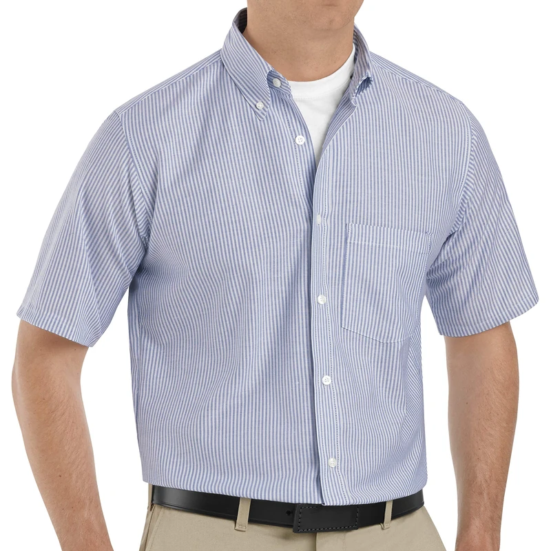 Red Kap Men's Executive Oxford Dress Shirt, Short Sleeve, Blue/White Stripe, 3X-Large - Image 1